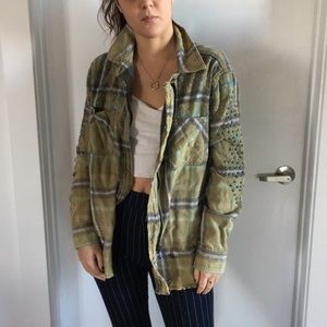 Green Plaid Free People Zip-up